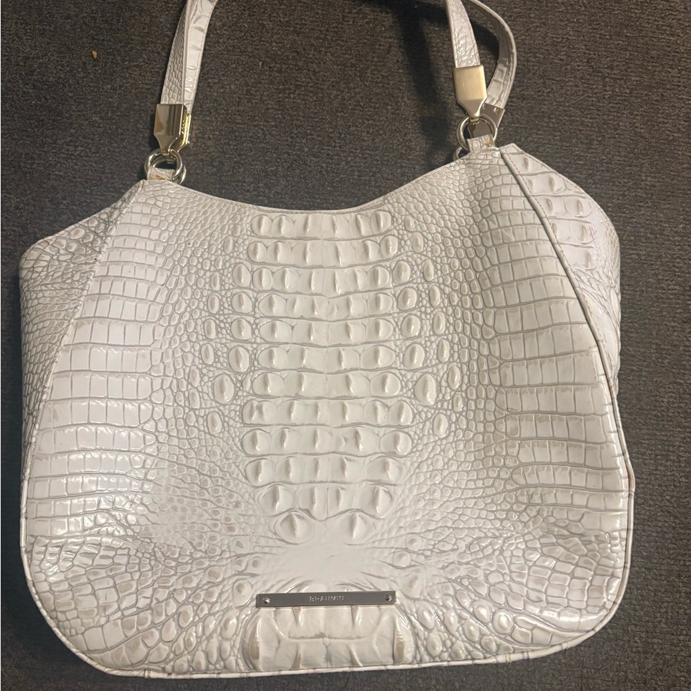 Brahmin Ivory Croc-Embossed Shoulder Bag